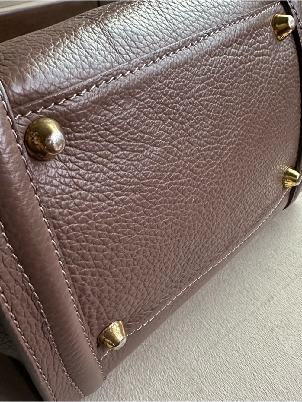 Genuine Leather Mini Satchel Taupe Brown | Crossbody Top Handle | Structured Bag - Picture 16 of 16